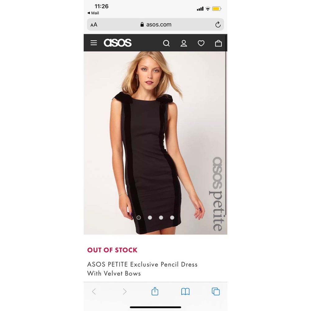 ASOS PETITE Pencil Dress With Velvet Bows, US 1